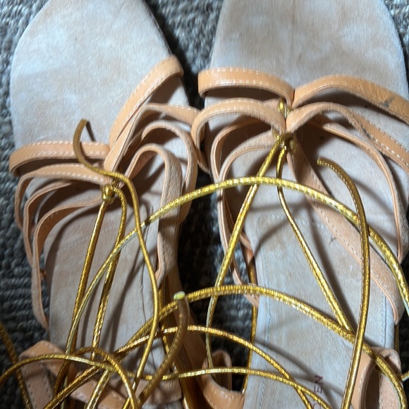 Dries Van Noten wedge Heel Gold and Peach suede Sandals, size 38.5 NEW - Picture 11 of 11